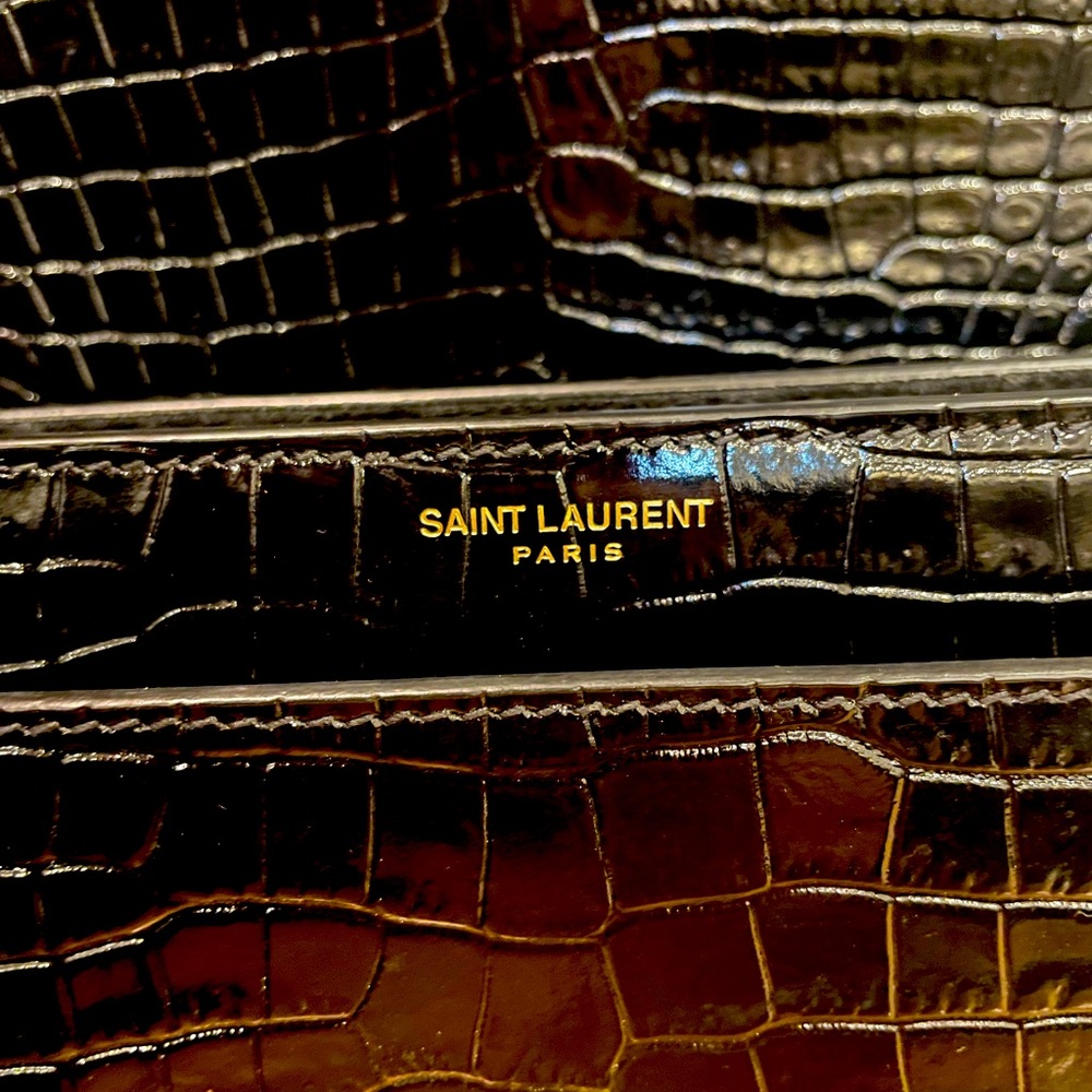 AUTHENTIC SAINT LAURENT SUNSET MEDIUM IN BLACK CROCODILE EMBOSSED SHINY LEATHER - Picture 7 of 8